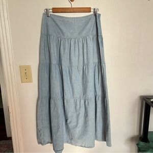 Lauren Ralph Lauren Maxi Skirt Sz 6 Tiered Blue Boho Cottagecore Festival Hippie